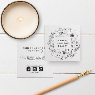 Modern Botanical Black and White Square Business Card