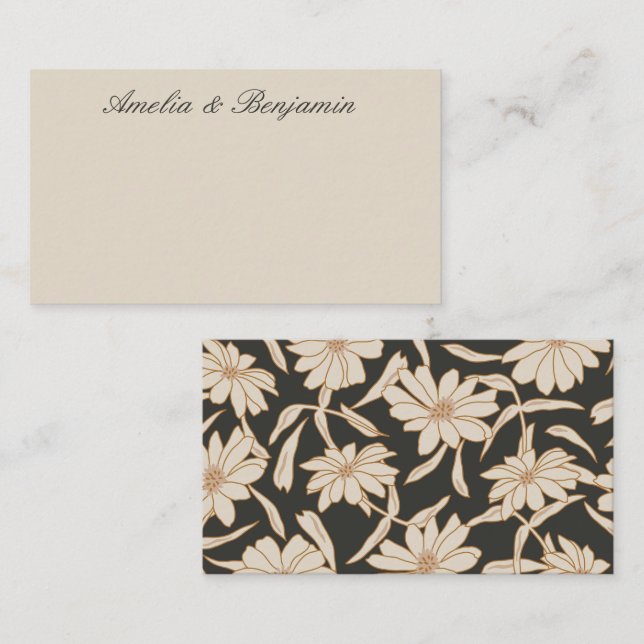 Modern Botanical Black Ivory Custom Gift Enclosure Card (Front/Back)