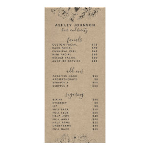 Modern Botanical Black Kraft Spa 3 Services Menu