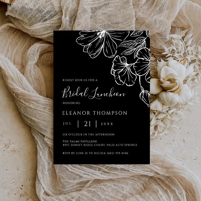 Modern Botanical Black Line Art Bridal Luncheon  Invitation (Creator Uploaded)
