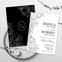 Modern Botanical Black White Wedding Minimalist