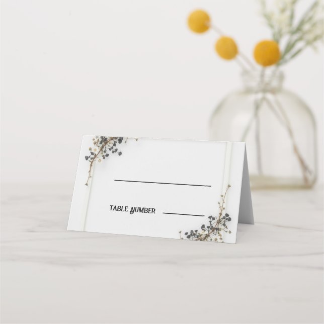 Modern Botanical Black& White  Wedding Place Cards (Front)