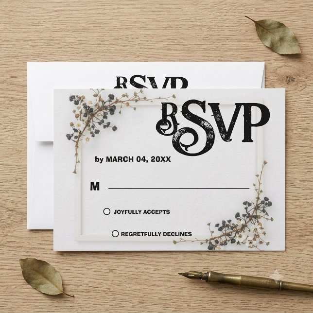Modern Botanical Black& White Wedding RSVP Card (Creator Uploaded)