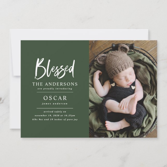 Modern botanical blessed Christmas photo (Front)