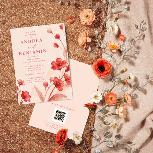 Modern Botanical Bloom Juicy Red Pinky Pink  Invitation