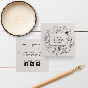 Modern Botanical Blush and Black Square Business Card