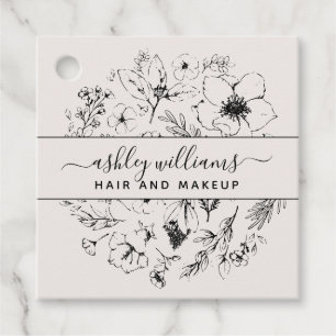 Modern Botanical Blush and Black Square Business Favour Tags