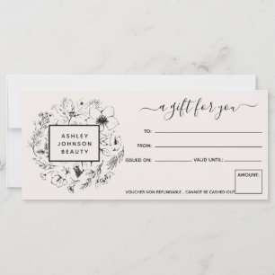 Modern Botanical Blush & Black Gift Certificate