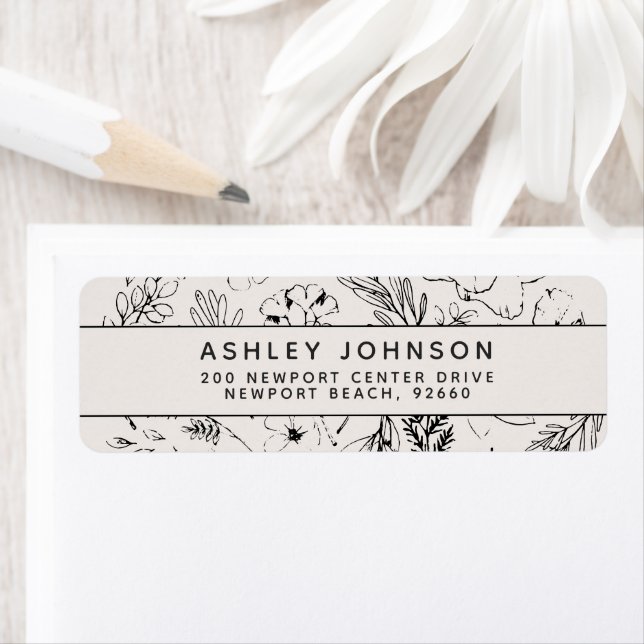 Modern Botanical Blush Black Return Address (Insitu)