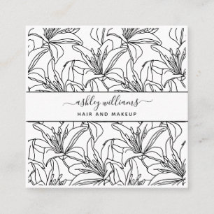 Modern Botanical Blush Black Script Name Square Business Card