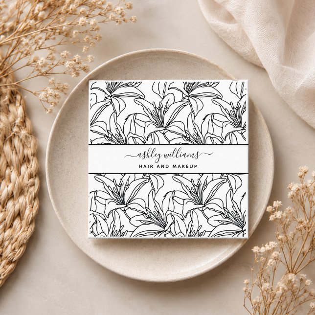 Modern Botanical Blush Black Script Name Square Business Card (Modern Botanical Blush Black Script Name Square Business Card)