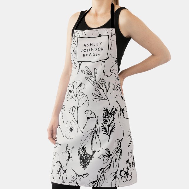 Modern Botanical Blush Pink Floral Business Apron (Insitu)