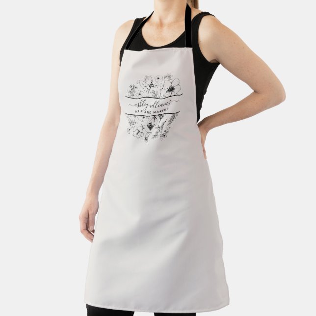 Modern Botanical Blush Pink Floral Business Apron (Insitu)