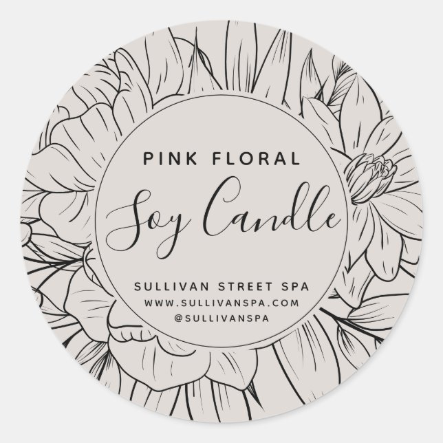 Modern Botanical Blush Script Soy Candle Label (Front)