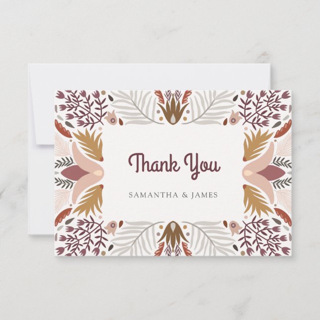 Modern Botanical Boho Floral Border Wedding Thank You Card (Front)