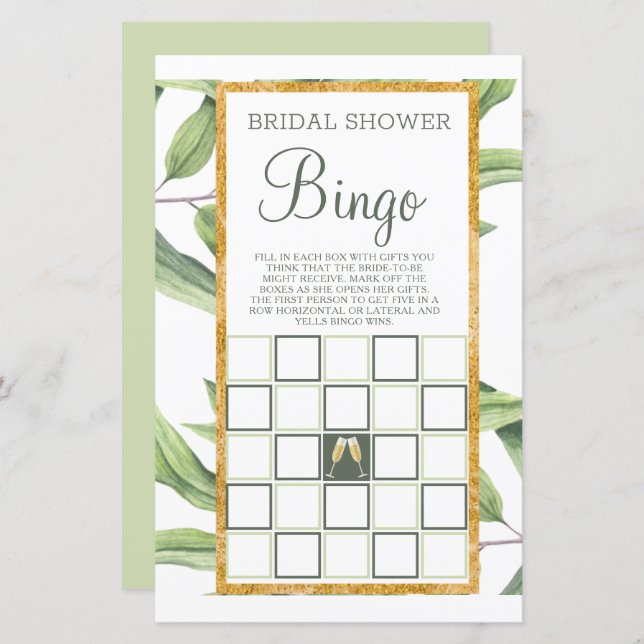 Modern Botanical Bridal Shower Bingo Game (Front/Back)