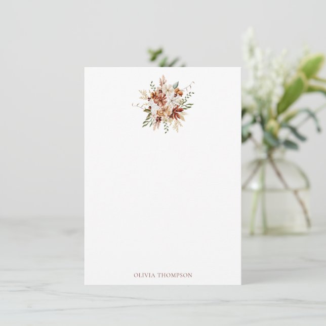 Modern Botanical Burgundy Bouquet Stationery Card (Standing Front)