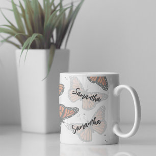 Modern Botanical Butterflies Personalised Coffee Mug