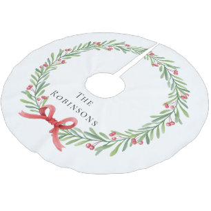 Modern Botanical Christmas Wreath  Brushed Polyester Tree Skirt