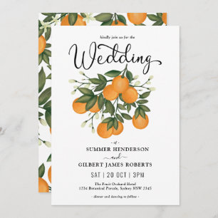 Modern Botanical Citrus Orange Greenery Wedding Invitation