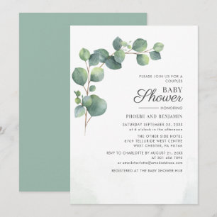 Modern Botanical Couples Baby Shower Eucalyptus Invitation