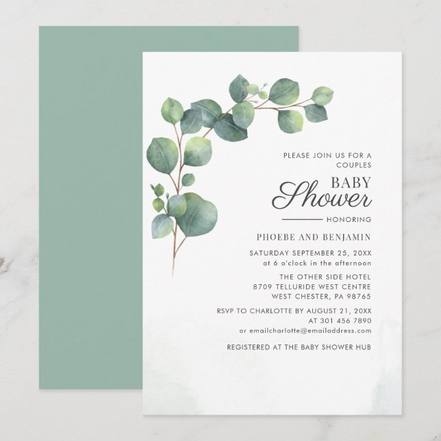 Modern Botanical Couples Baby Shower Eucalyptus Invitation (Front/Back)