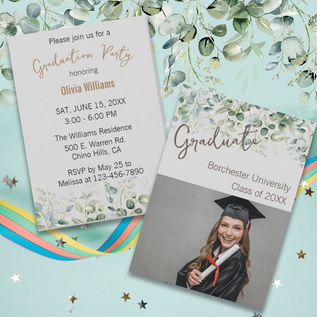 Modern Botanical Custom Details Graduation Party Invitation (Creator Uploaded)