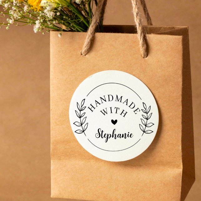 Modern Botanical Custom Name Handmade with Love Rubber Stamp (Creator Uploaded)