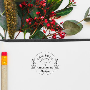 Modern Botanical Custom Name This Book Belongs To Rubber Stamp