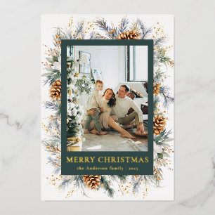 Modern Botanical Dark Forest Green Merry Christmas