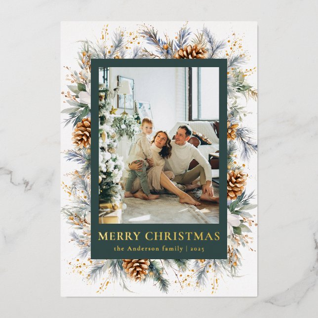 Modern Botanical Dark Forest Green Merry Christmas (Front)