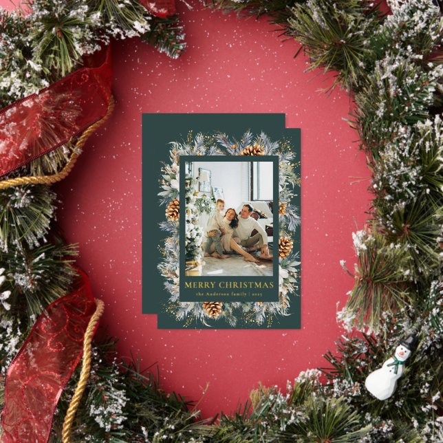 Modern Botanical Dark Forest Green Merry Christmas (Insitu)