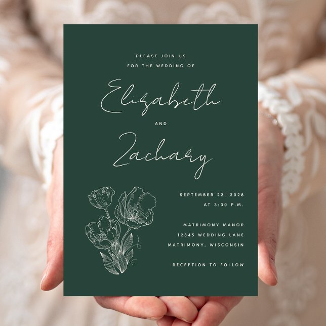Modern Botanical Dark Green Wedding Invitation (Creator Uploaded)