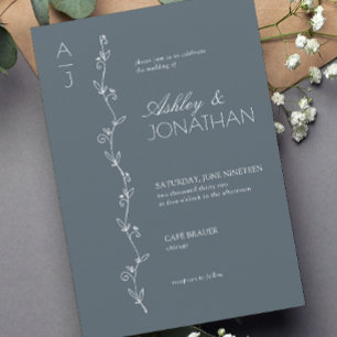 Modern Botanical Divider Dusty Blue Wedding Invitation