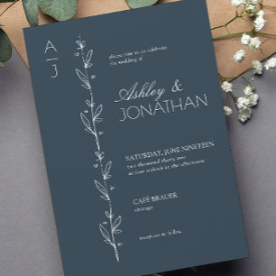 Modern Botanical Divider Navy Blue Wedding Invitation