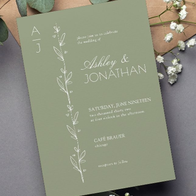 Modern Botanical Divider Sage Green Wedding Invitation (Creator Uploaded)