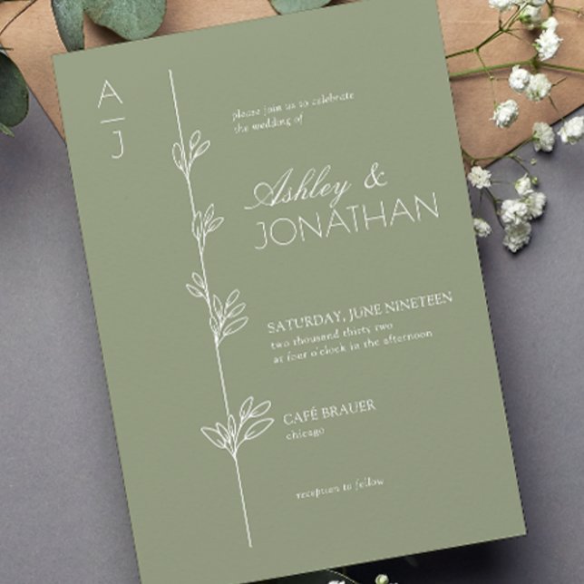 Modern Botanical Divider Sage Green Wedding Invitation (Creator Uploaded)