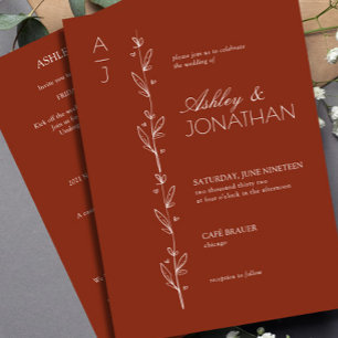 Modern Botanical Divider Wedding Auburn All-in-One Invitation