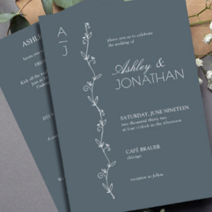 Modern Botanical Divider Wedding Blue All-in-One Invitation
