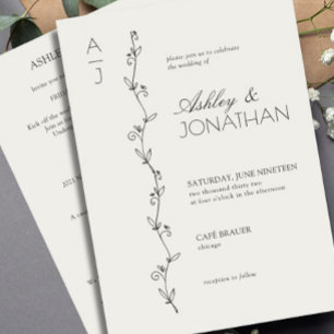 Modern Botanical Divider Wedding Bone All-in-One Invitation