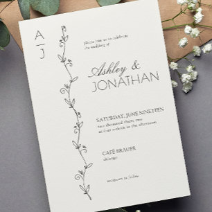 Modern Botanical Divider Wedding Bone Invitation