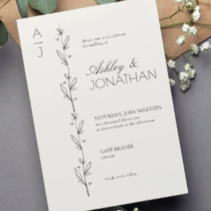 Modern Botanical Divider Wedding Bone Invitation