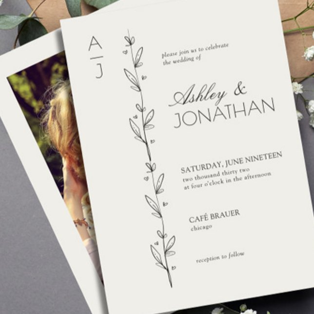 Modern Botanical Divider Wedding Bone Photo Invitation (Creator Uploaded)