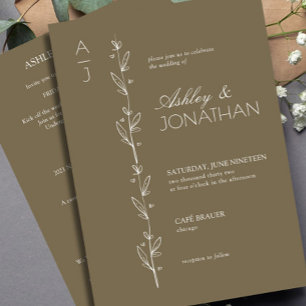Modern Botanical Divider Wedding Brown All-in-One Invitation
