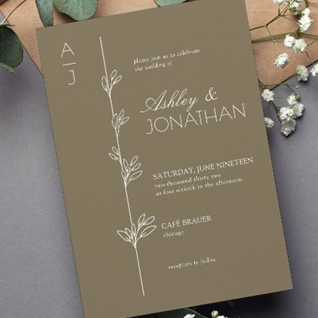 Modern Botanical Divider Wedding Brown Invitation (Creator Uploaded)