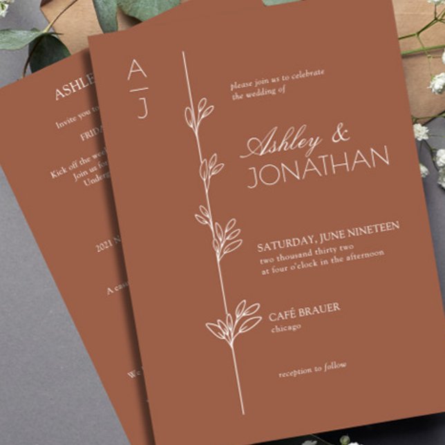 Modern Botanical Divider Wedding Clay All-in-One Invitation (Creator Uploaded)