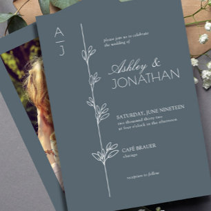 Modern Botanical Divider Wedding Dusty Blue Photo Invitation