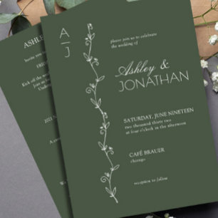 Modern Botanical Divider Wedding Green All-in-One Invitation