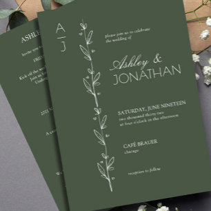 Modern Botanical Divider Wedding Green All-in-One Invitation