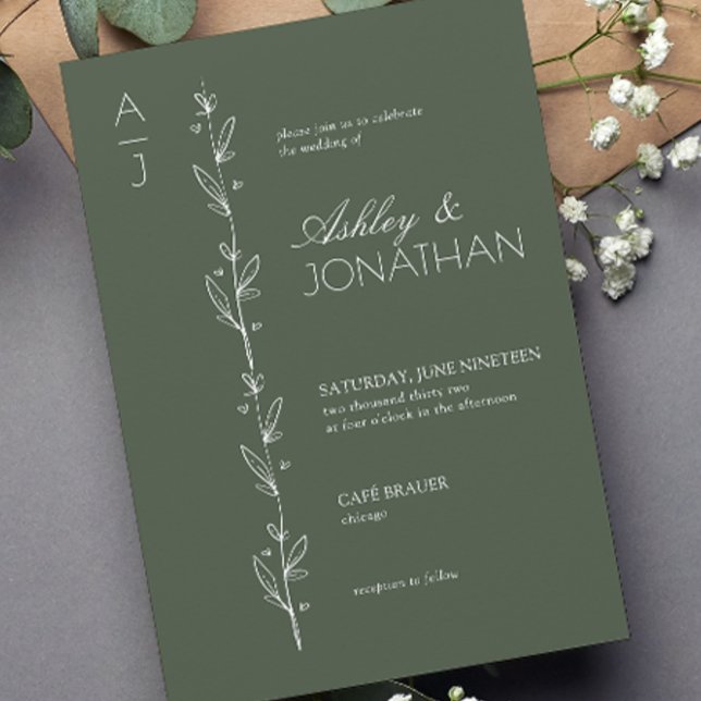 Modern Botanical Divider Wedding Green Invitation (Creator Uploaded)